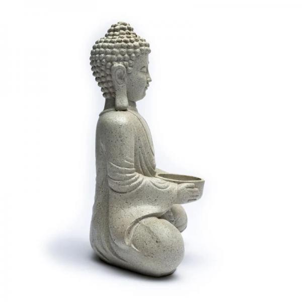 Meditation Buddha – steingrau – mit Teelichthalter -